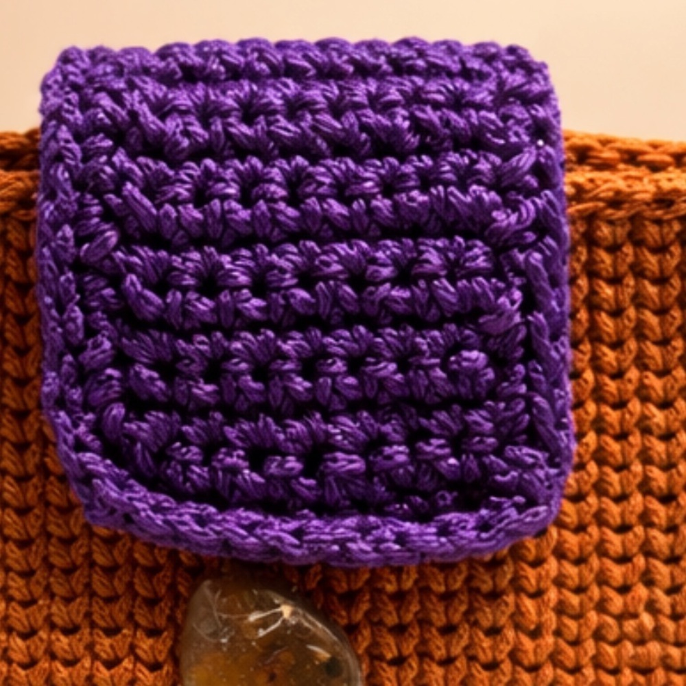 Handmade Crochet Shoulder Bag w/gold Chain Strap-Boho Style - Picture 3 of 5